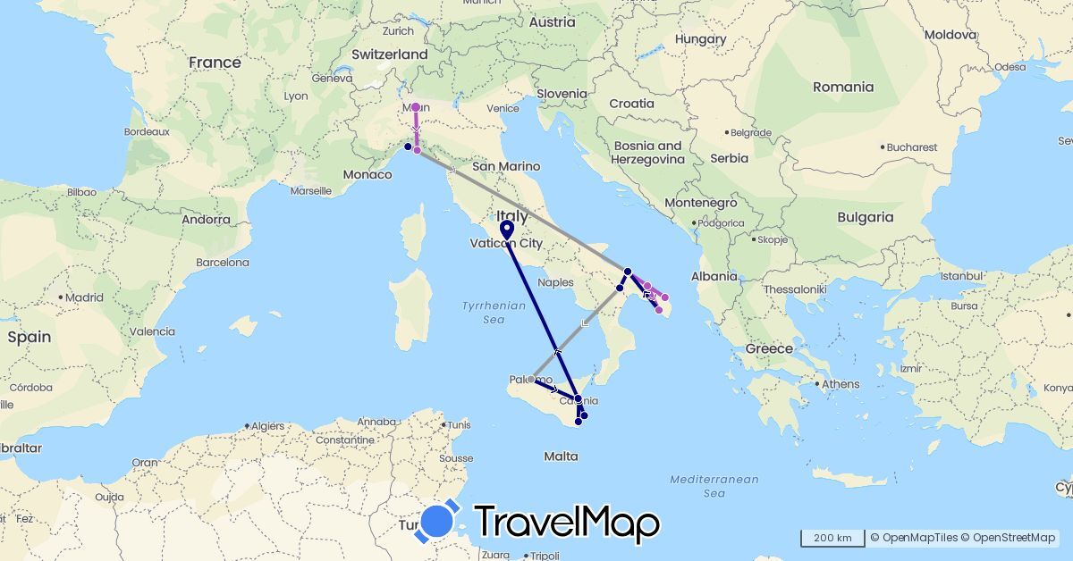 TravelMap itinerary: driving, plane, train in Italy (Europe)